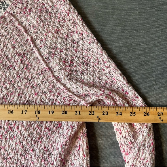 Free People Poppyseed Marled Knit Sheer Lace Back V Neck Pullover Sweater Sz L/G - Picture 12 of 13